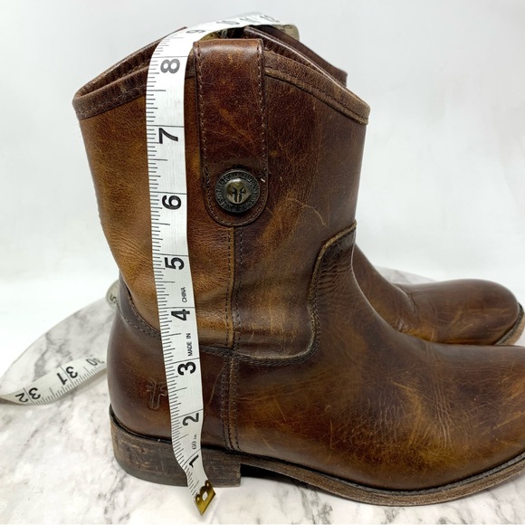 Frye Melissa Short Brown Leather Booties 6 Classic Equestrian Moto Bohemian - Picture 11 of 14